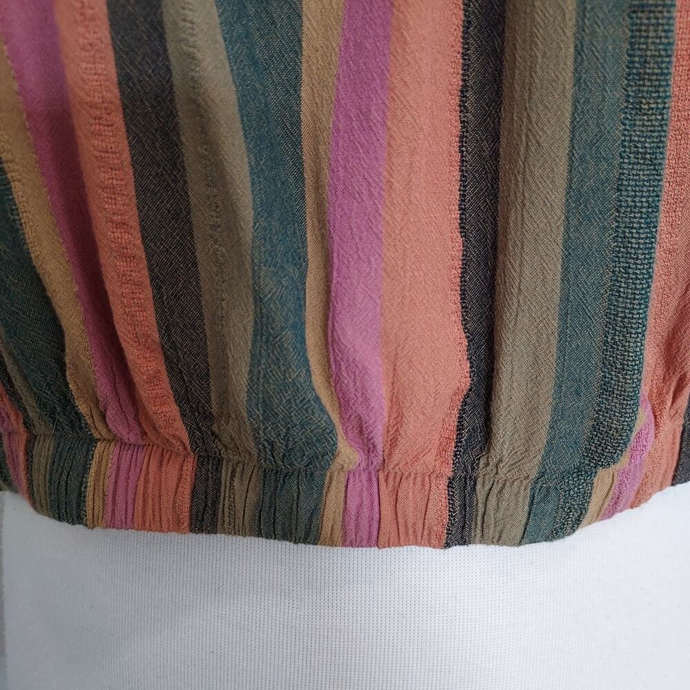 American Eagle Striped Crop Short Sleeve Boho Blouse Size L - Picture 7 of 11